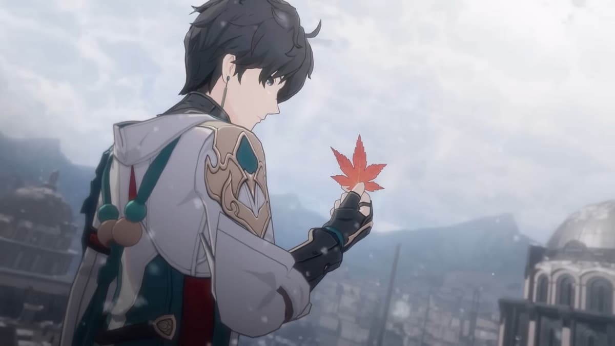 An image of Dan Heng holding a leaf in Honkai Star Rail.