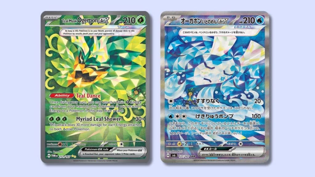 Teal Mask et Wellspring Mask Ogerpon cards.
