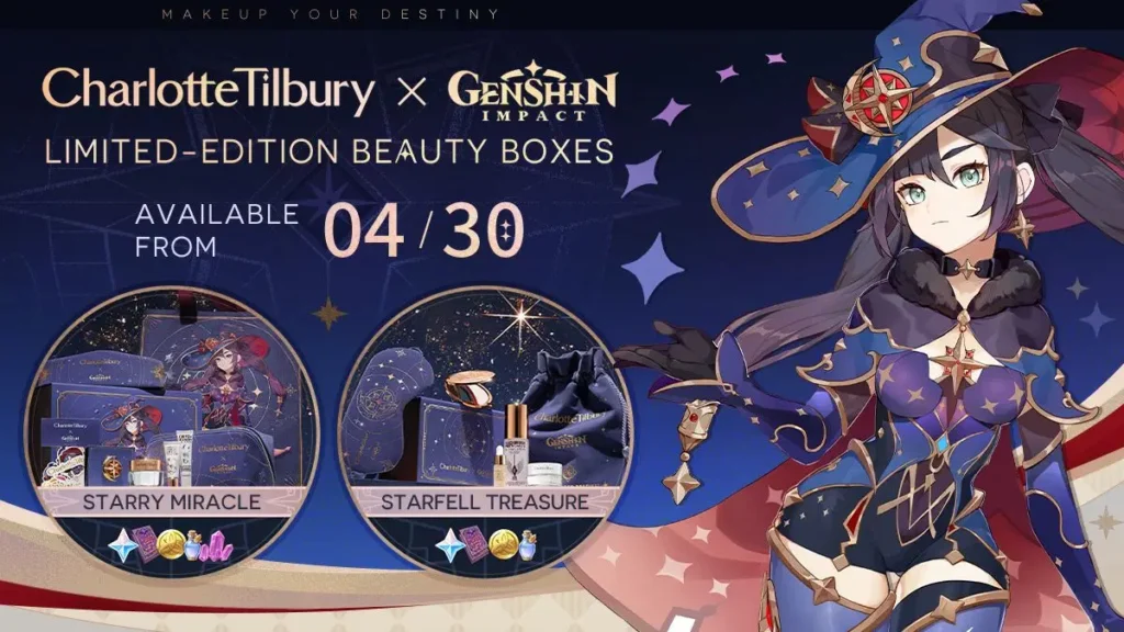 Des miracles naîtront dans la mer d'étoiles ! Deux boîtes de beauté en édition limitée Genshin Impact x Charlotte Tilbury sortiront le 30 avril.