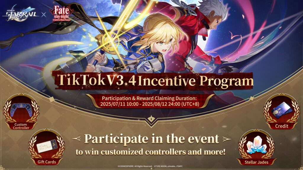 Programme d'Incitation pour Créateurs TikTok | Événement de collaboration HSR x Fate[UBW] maintenant ouvert ! Participez pour gagner d'incroyables prix, y compris des manettes sur mesure, des cartes cadeaux et bien plus encore !
